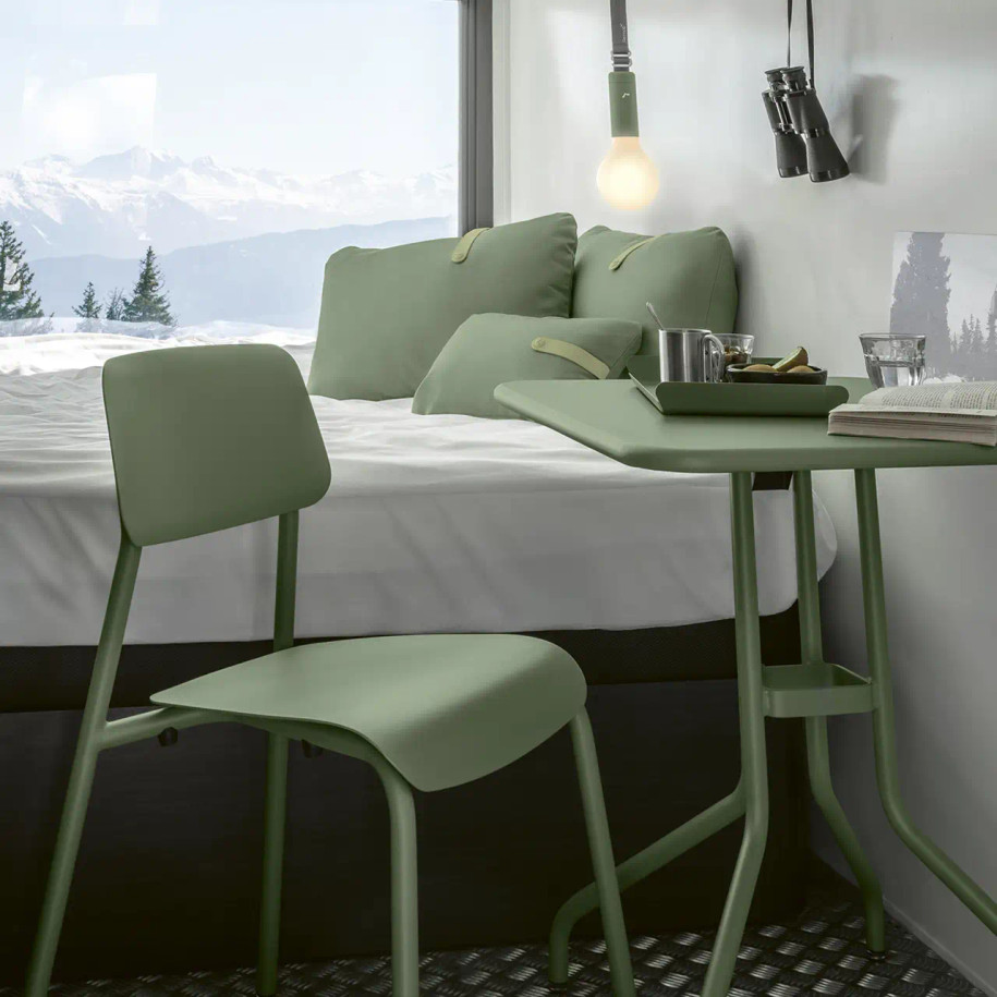 Cactus - Petale table with Studie chair & Aplo lamp with suspension strap.