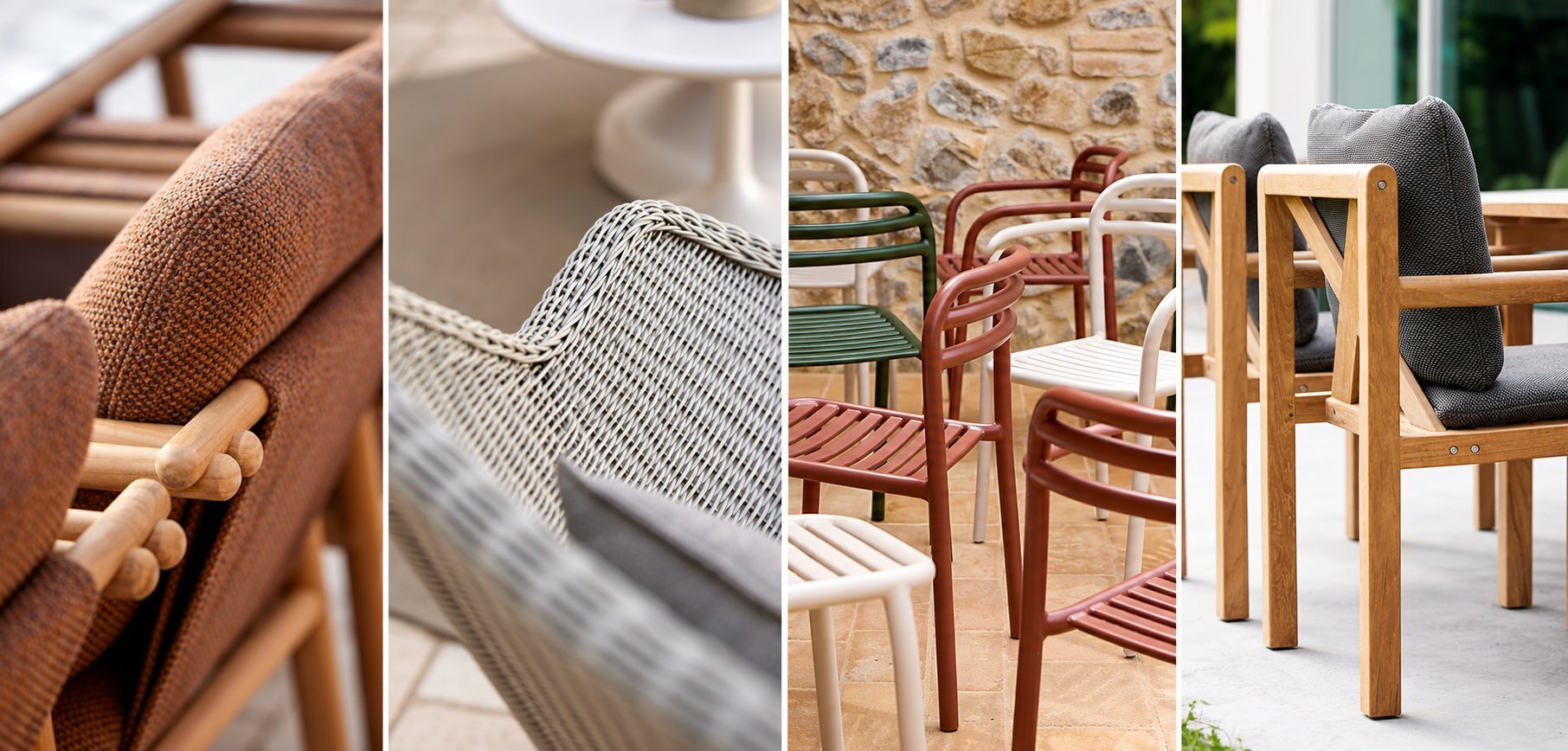 Outdoor furniture in four different materials