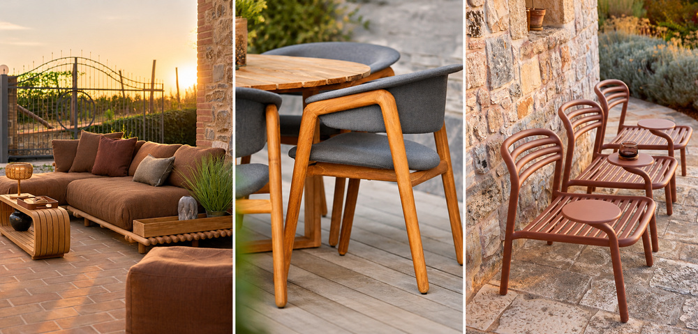 Coordinated outdoor furniture in different materials