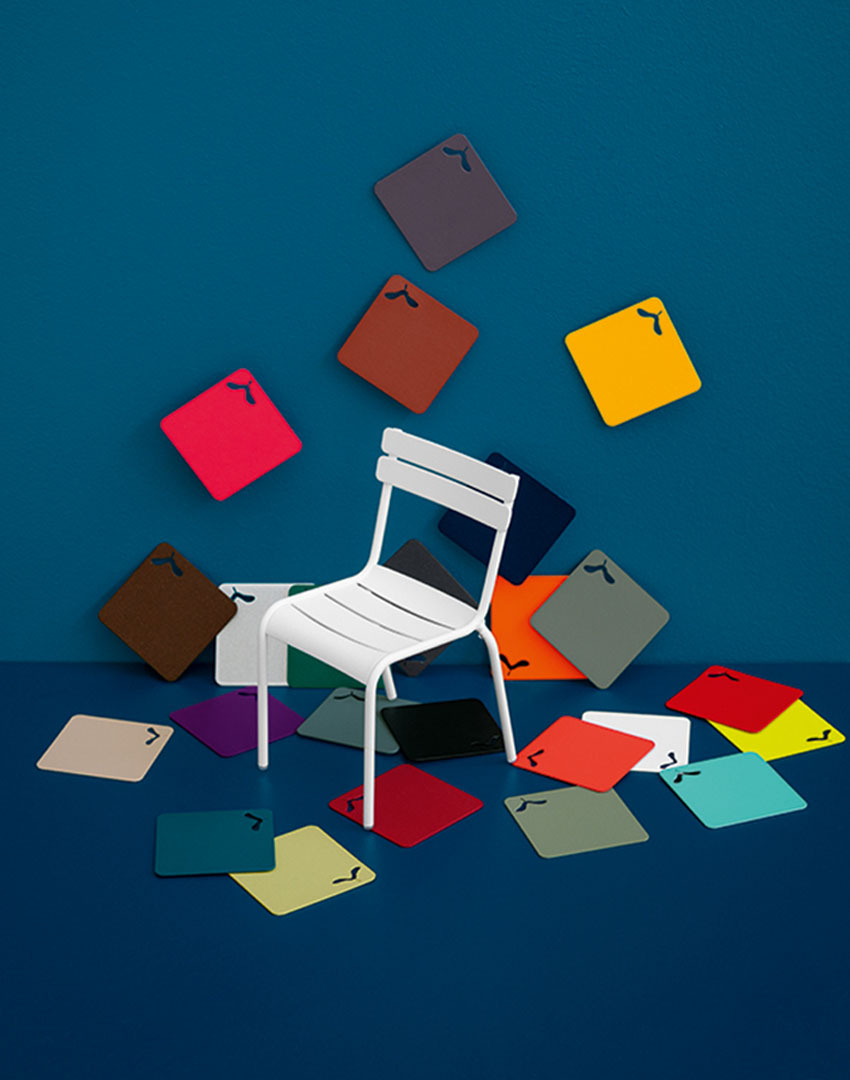 Fermob colour palette with chair and colour samples
