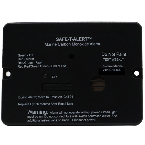 Safe-T-Alert 62 Series Marine Carbon Monoxide Alarm - 24V Flush Mount - Black
