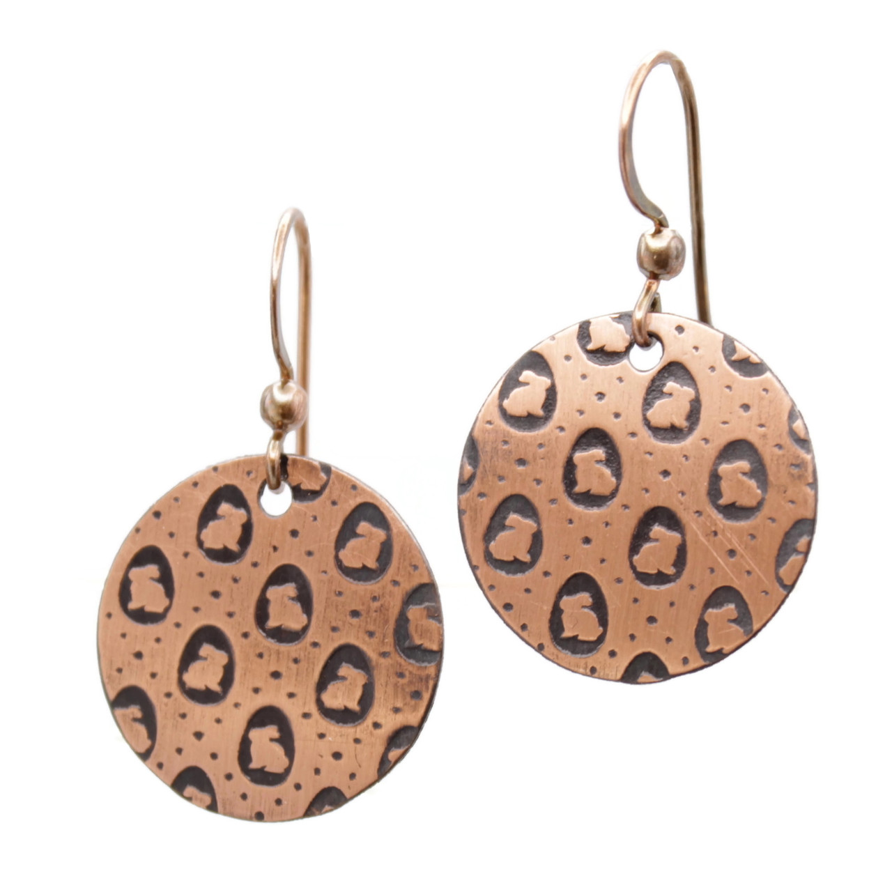 Easter Egg Bunny Handcrafted Solid Copper Earrings - Pillar of 