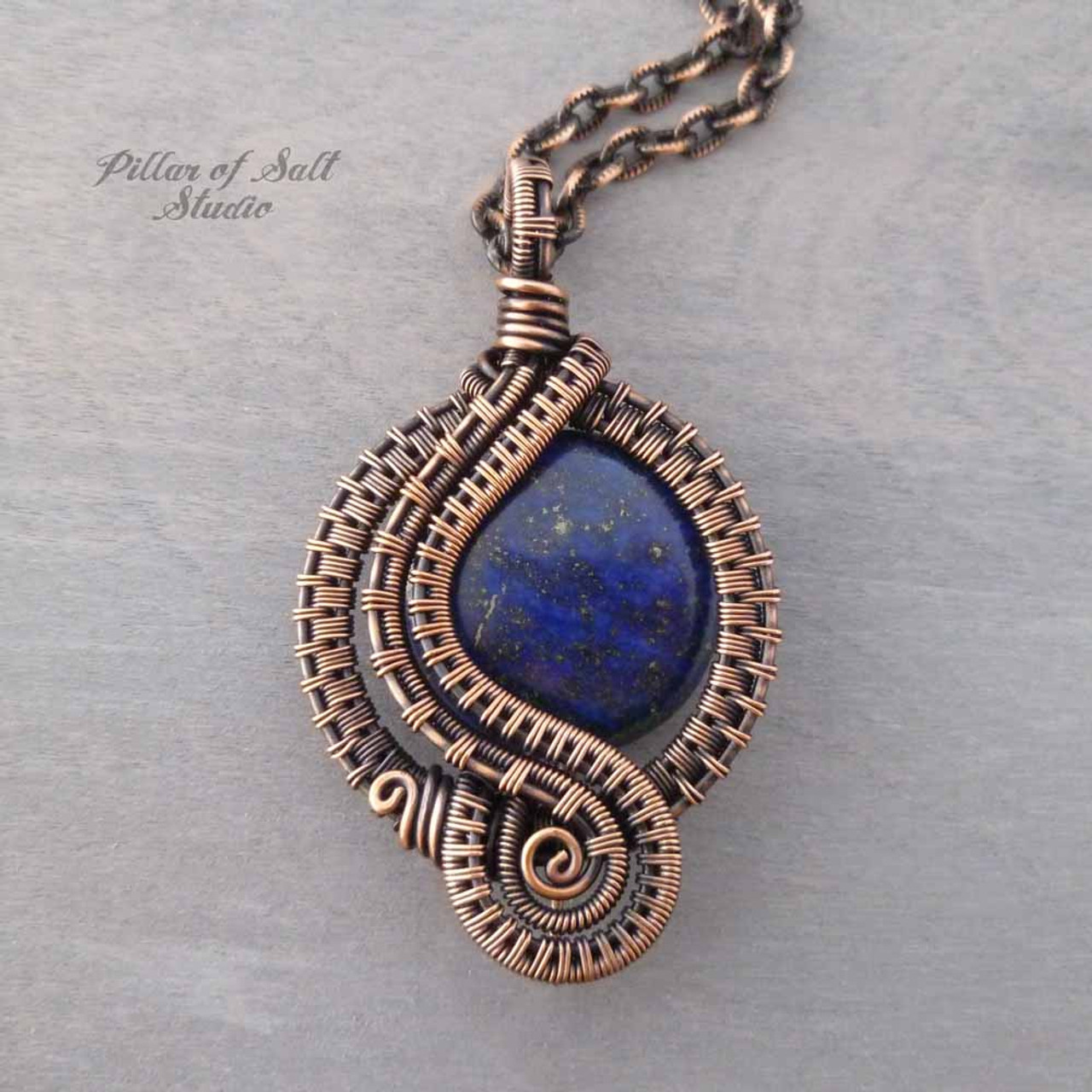 Wire Woven Lapis and Copper Necklace — Mitchell Jewelry Studio