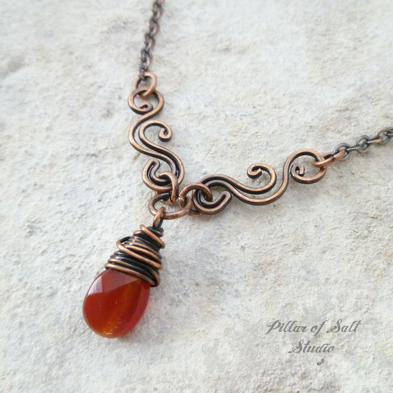 Carnelian Gemstone Donut Copper Necklace - Zazz & Zill