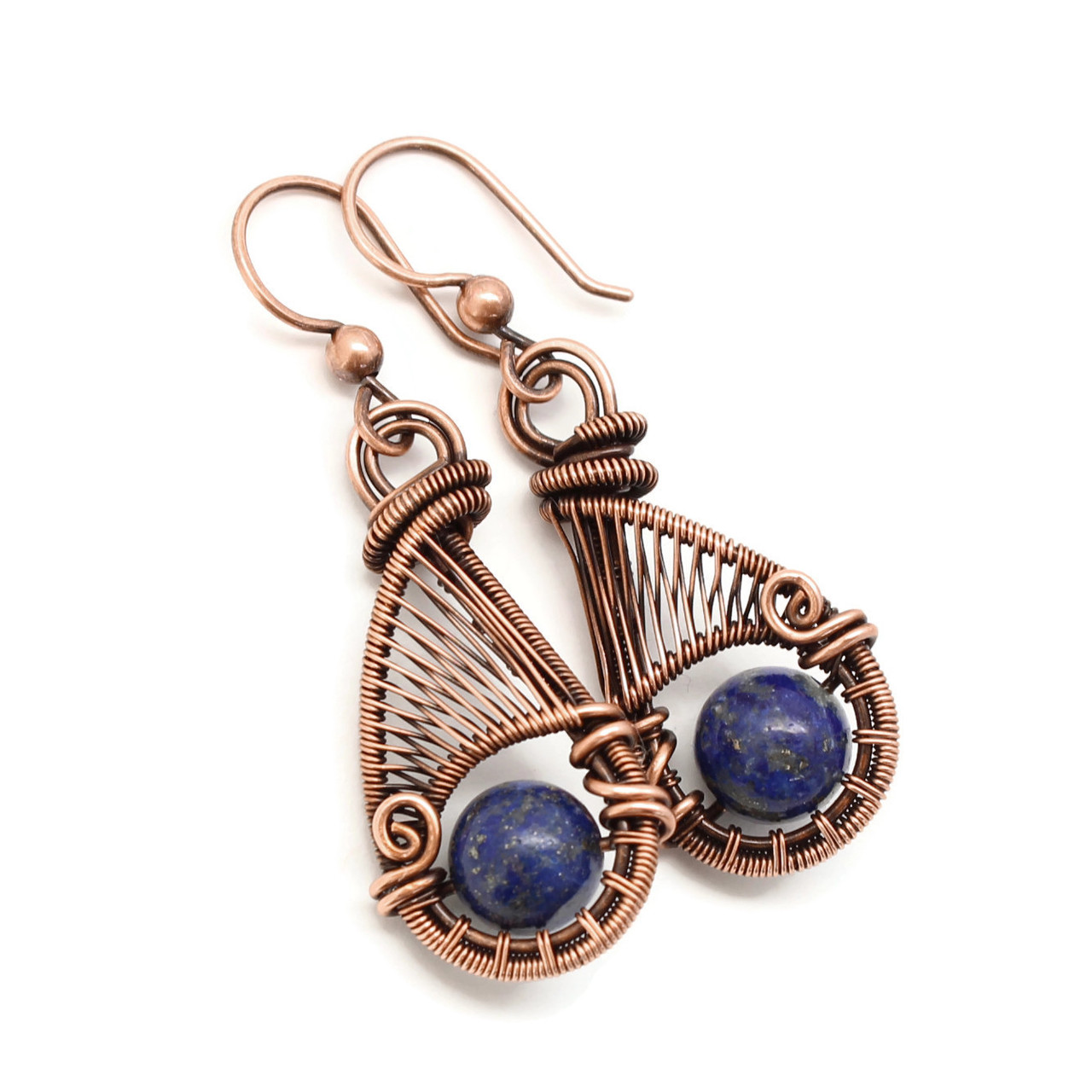 Handcrafted Copper Hair Fork with Blue Lapis Lazuli Stone Beaded Lapis with Feather Pendant - Boho Chic Jewelry Online  main image 3
