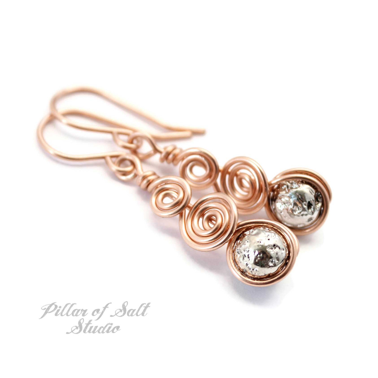 Curlicue Rose Gold Earrings (Silver Lava Rock) - Pillar of Salt Studio, Inc.