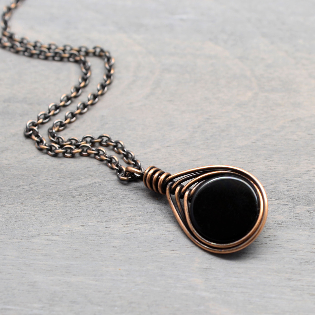 Black Onyx & Copper Pendant Necklace