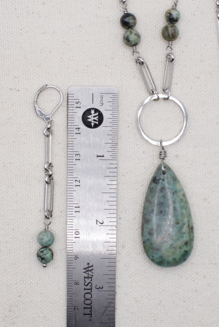 Stainless Steel Paperclip Chain with African Turquoise Jasper