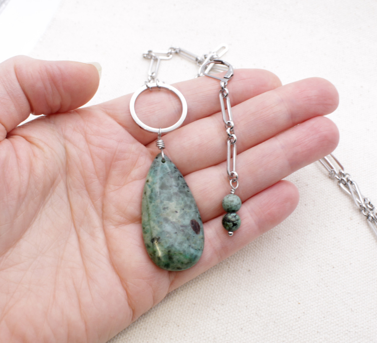 Stainless Steel Paperclip Chain with African Turquoise Jasper