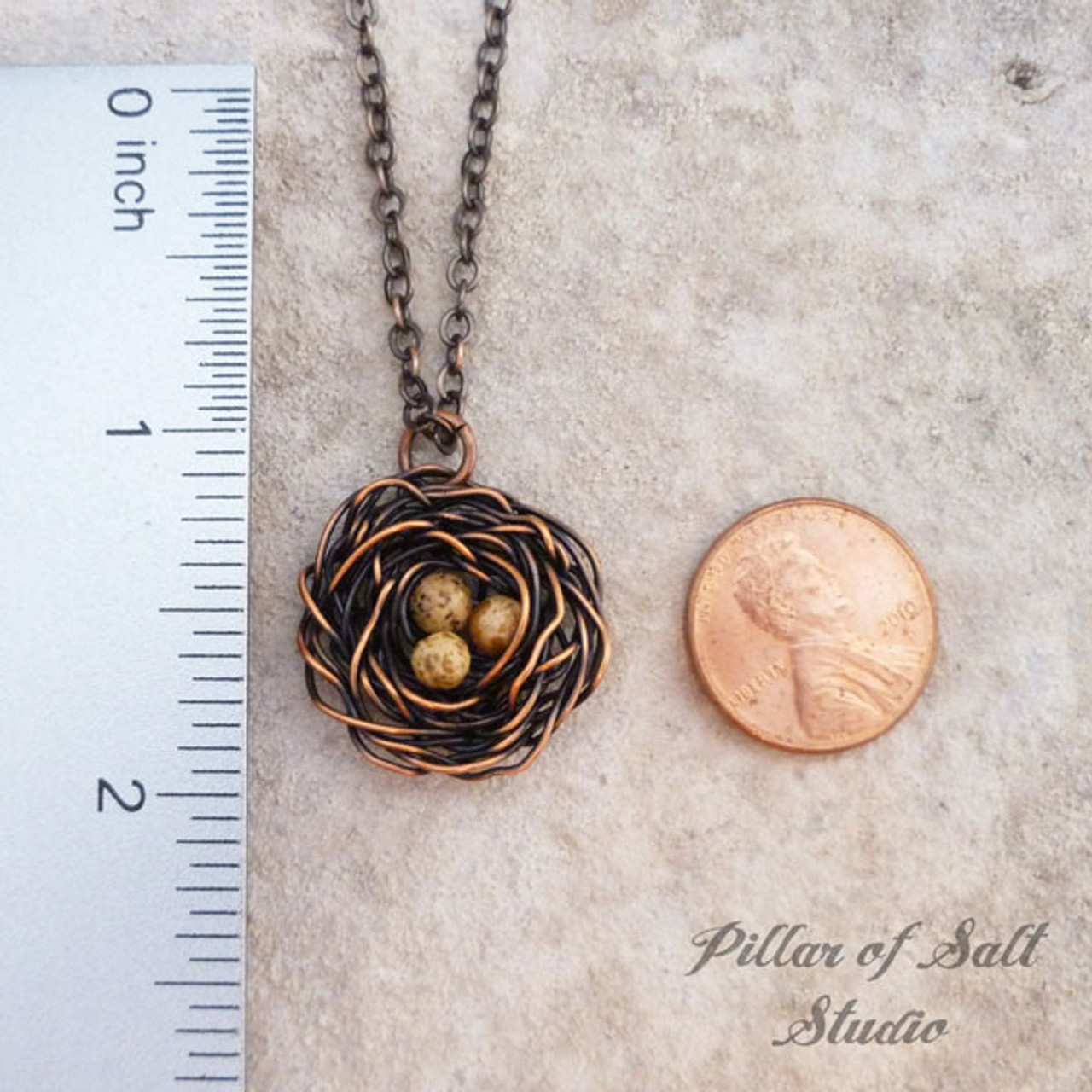 Bird's Nest Pendant with stone eggs Wire Wrapped copper necklace - Pillar  of Salt Studio, Inc.