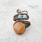 Red aventurine and amazonite copper wire wrapped ring by Pillar of Salt Studio