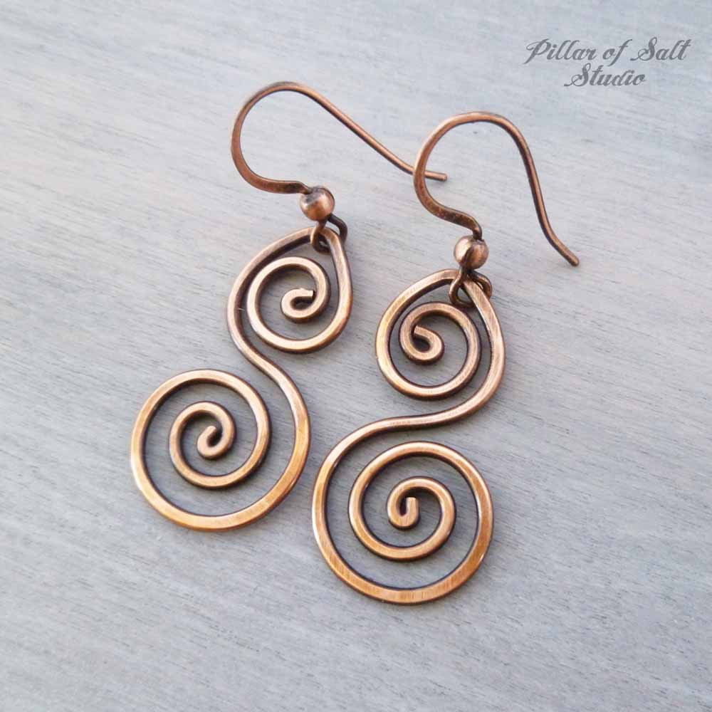 Double spiral copper wire earrings Pillar of Salt Studio, Inc.