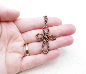 Copper Woven Wire Cross Pendant Necklace