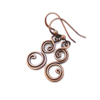 Small Double Spiral solid copper earrings