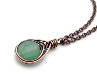 Green Aventurine Wire Wrapped Pendant Copper Necklace