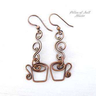 Coffee mug earrings in copper by Pillar of Salt Studio Coffee mug earrings in copper by Pillar of Salt Studio