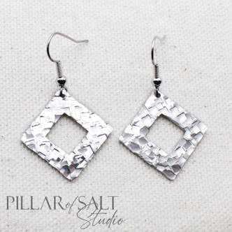 Hammered Aluminum Square Earrings