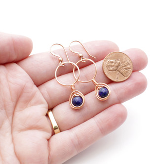 Copper and Lapis Lazuli Small Hoop Earrings