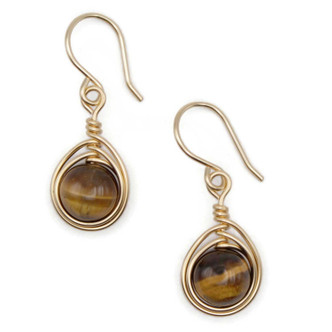 Tiger Eye Yellow Gold-Filled Drop Earrings