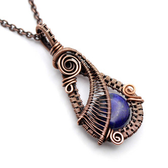 Lapis Lazuli and Copper woven wire wrapped pendant by Pillar of Salt Studio