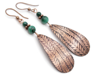 Vines Handcrafted Solid Copper Textured Teardrop Earrings