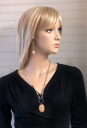 Stainless Steel Paperclip Chain with African Turquoise Jasper