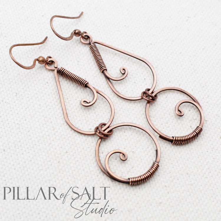 Long Wire Wrapped Copper Earrings