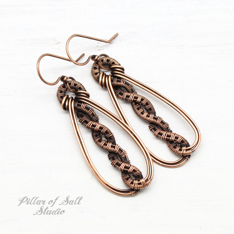 Copper woven wire earrings by Pillar of Salt Studio