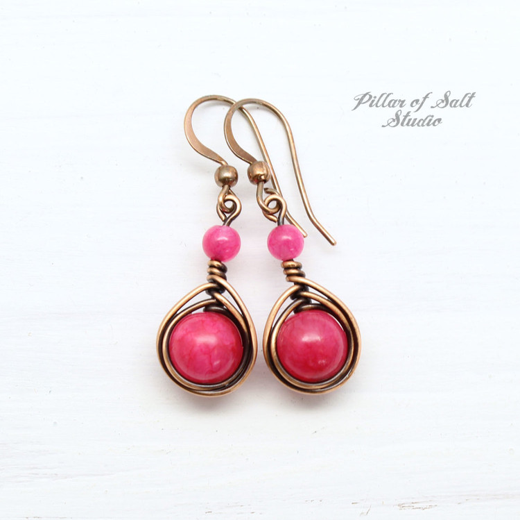 Hot Pink Copper Earrings