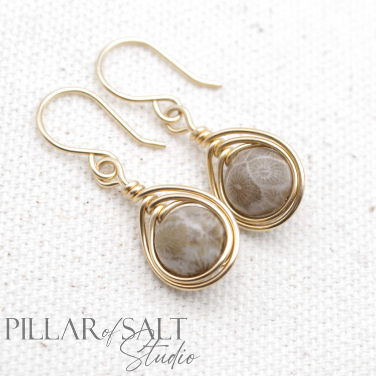 Petoskey Stone Gold-Filled Drop Earrings