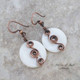 White mother of pearl Curlicue Wire wrapped copper earrings 