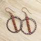 Antiqued Copper Hammered Hoop Earrings - Red Jasper Gemstones