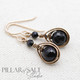 Black Tourmaline and Bronze handcrafted wire wrapped earrings 8th anniversary gift