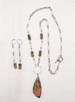 Stainless Steel Paperclip Chain with Unakite Stones Necklace & Earring Set