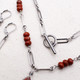 Stainless Steel Paperclip Chain with Red Jasper Stones Necklace & Earring Set