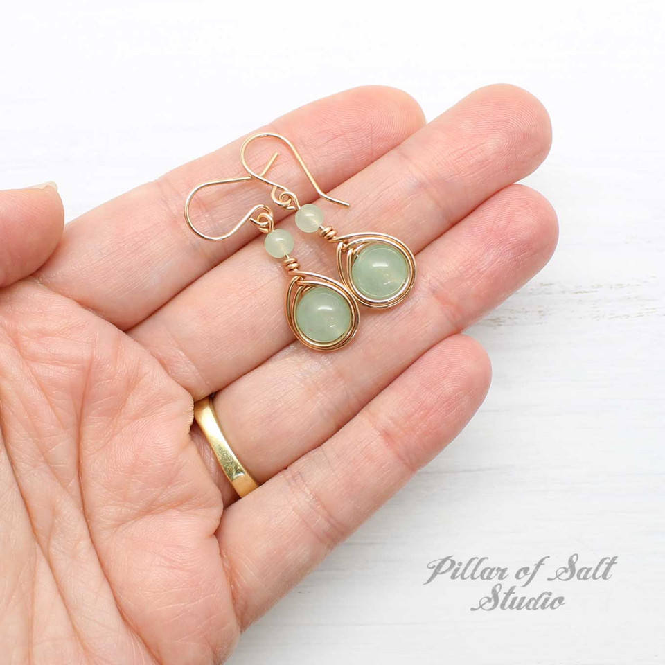 Seafoam Green Quartz Rose GoldFilled Earrings Pillar of Salt Studio