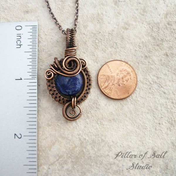 lapis lazuli copper wire wrapped pendant necklace jewelry by Pillar of Salt Studio