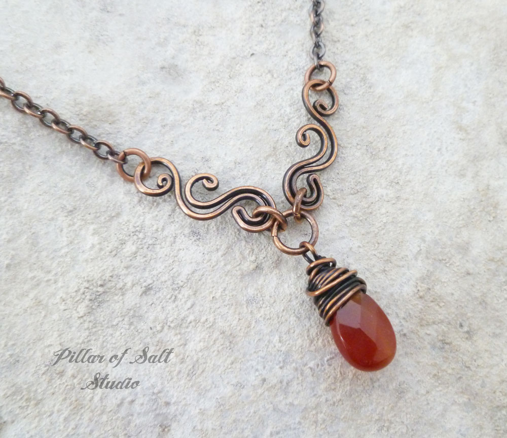 Carnelian Copper Wire Wrapped necklace 