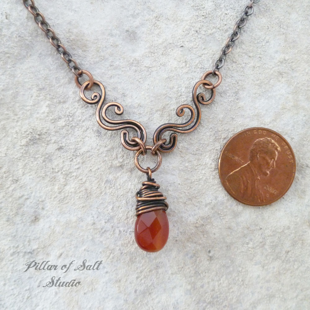 Carnelian Copper Wire Wrapped necklace 