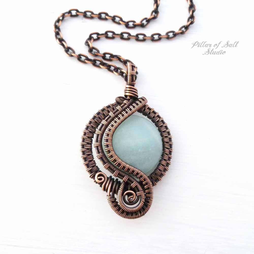 Amazonite wire wrapped pendant necklace 