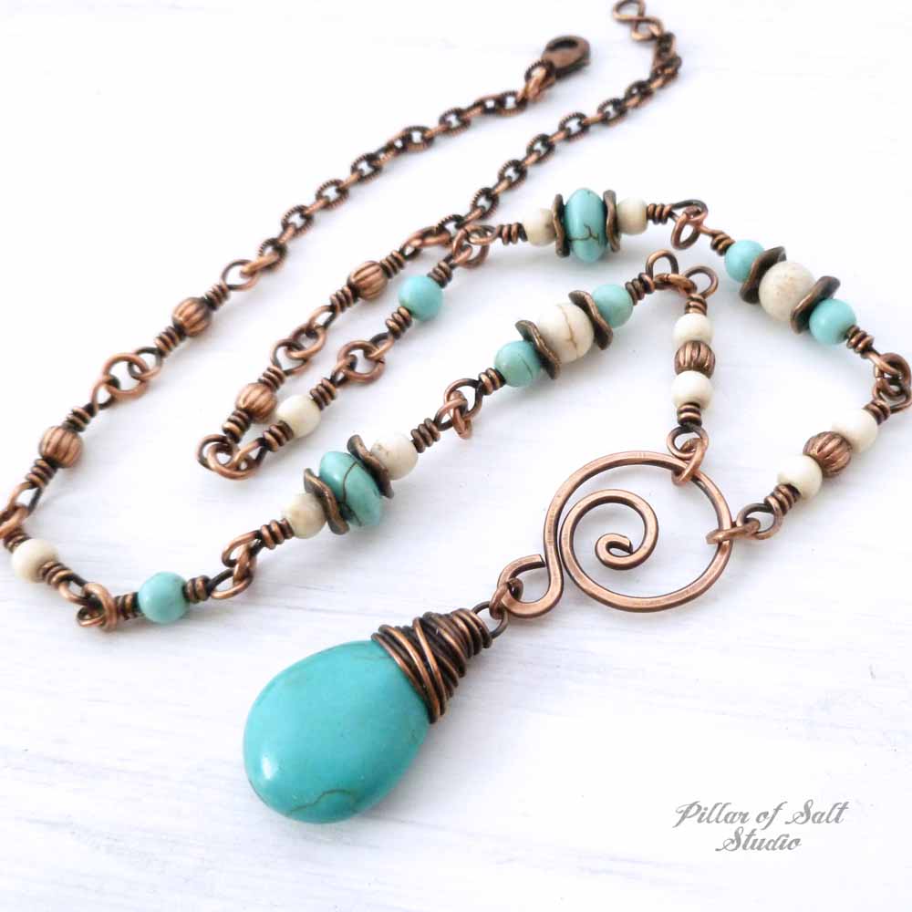 copper and magnesite stone necklace