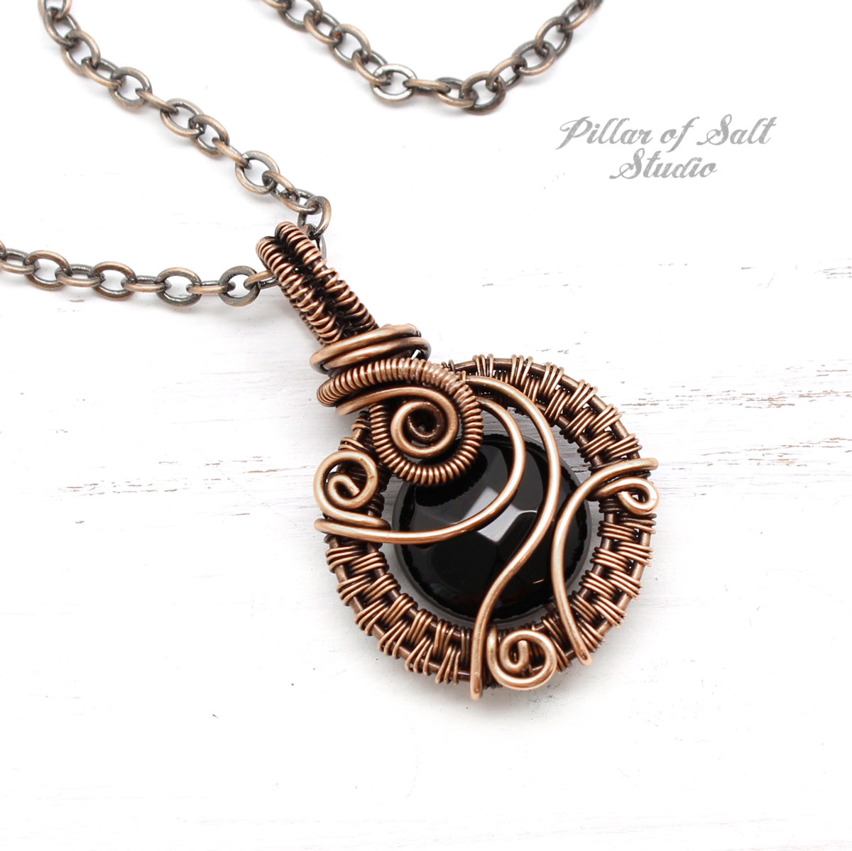 Small Black Onyx Copper Woven Wire 