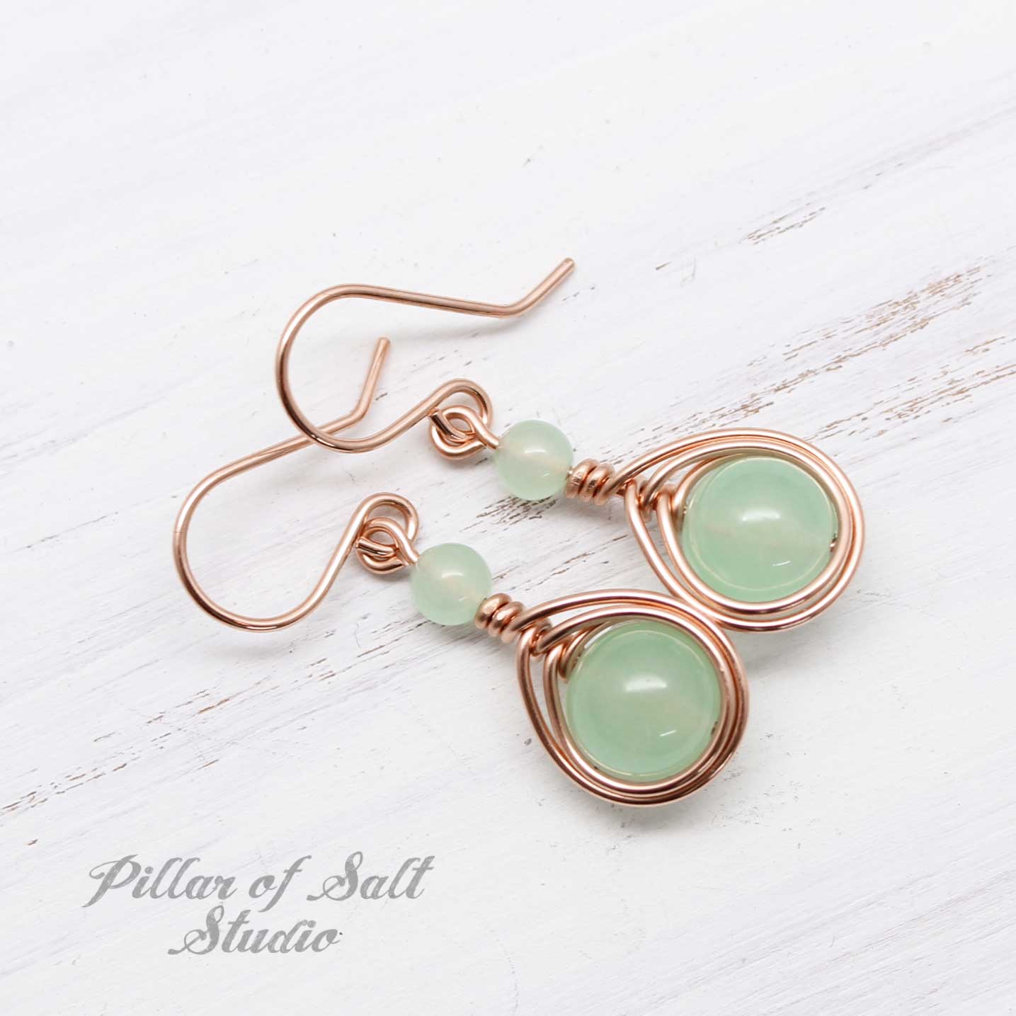 Seafoam Green Quartz Rose GoldFilled Earrings Pillar of Salt Studio
