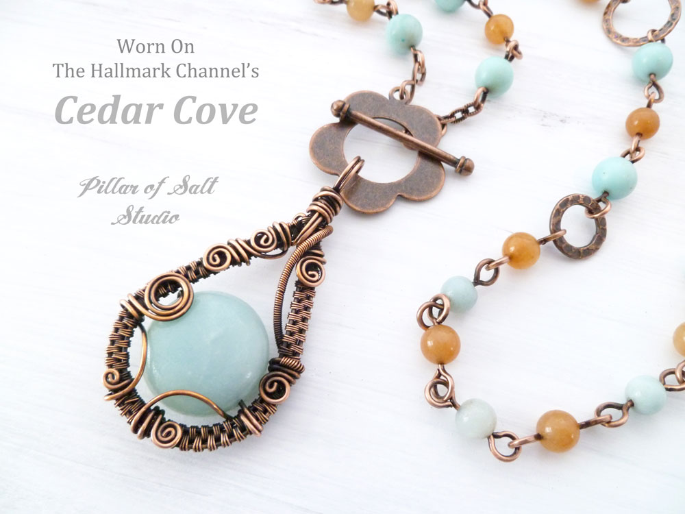 copper wire wrapped necklace worn on TV as seen on Cedar Cove handcrafted by Pillar of Salt Studio