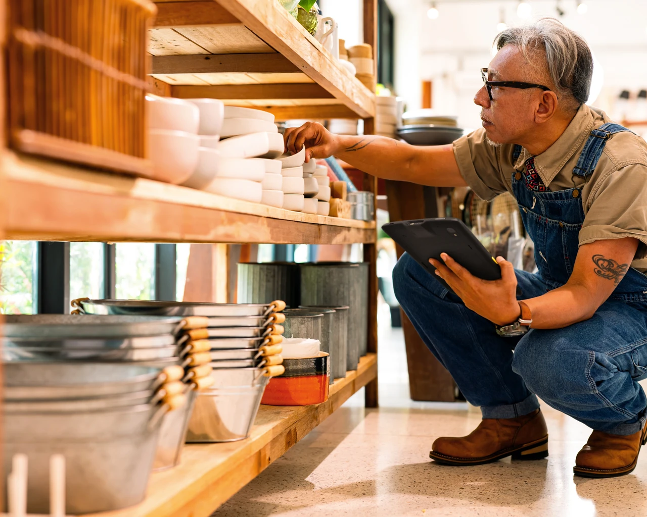 Retail associate checking shelf inventory with a Zebra rugged mobile computer