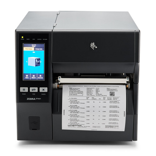 TT Printer ZT421; 6", 203 dpi, US Cord, Serial, USB, 10/100 Ethernet, Bluetooth 4.1/MFi, USB Host, Peel w/ Full Rewind, EZPL | ZT42162-T410000Z