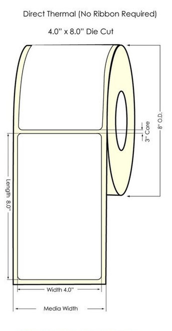 DT 4"x6.5" Paper Label Roll 3"/8"OD | 20034