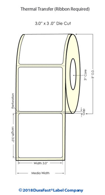 TT 3x3 White Paper Labels 8"OD | 40035 | 40035