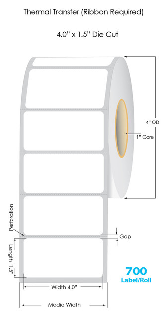 TT 4x1.5 White Paper Labels 4"OD | 40086 | 40086