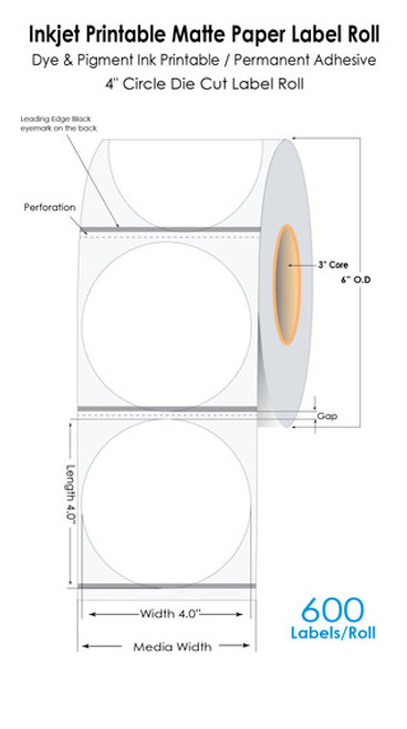 C6500 4"x4" Matte Labels 6"OD | 52034 | 52034